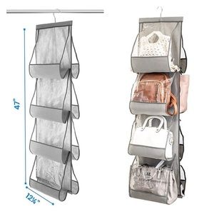 New Gray Clear Pocket Handbag Hanging Closet Organizer NIP